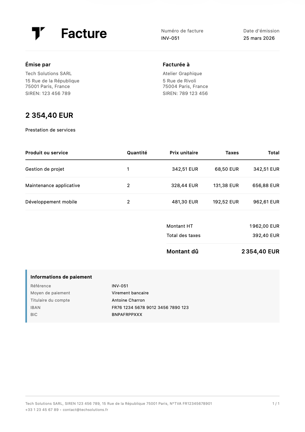 Facture PDF professionnelle