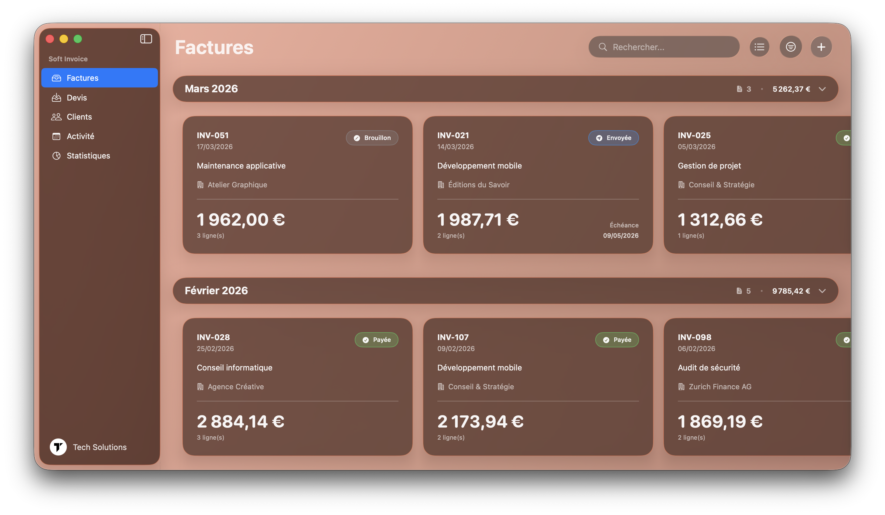 Soft Invoice — Liste des factures