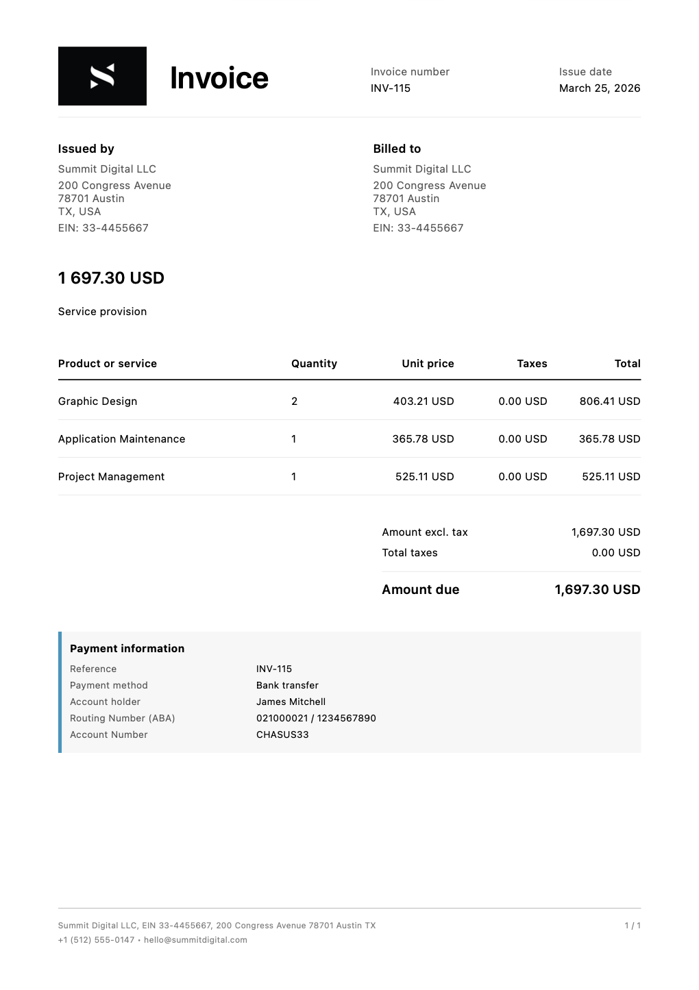Professional PDF invoice
