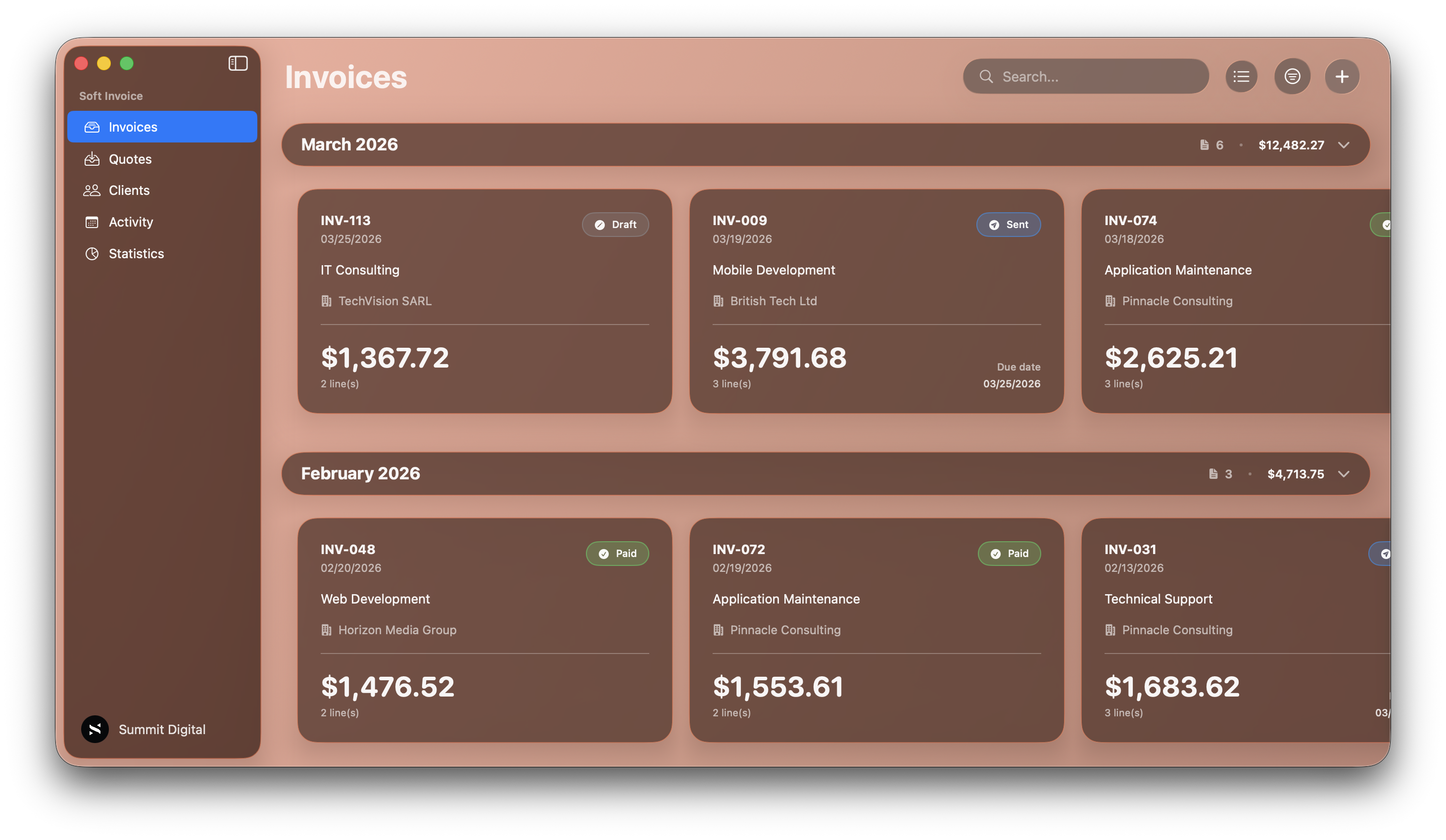 Soft Invoice — Invoice list